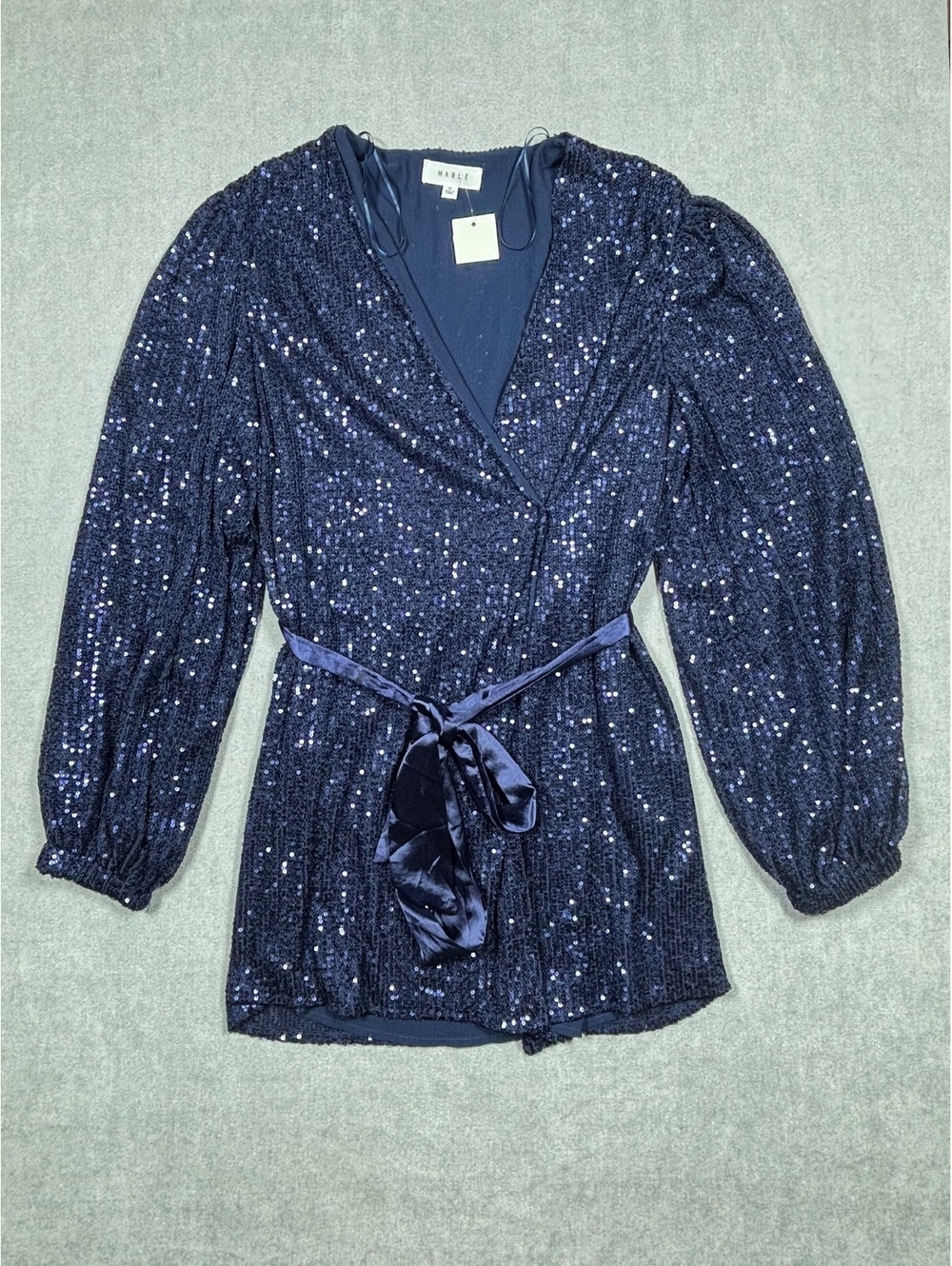 NWT Mable Women’s Navy Blue Sequin Wrap Dress Size Medium